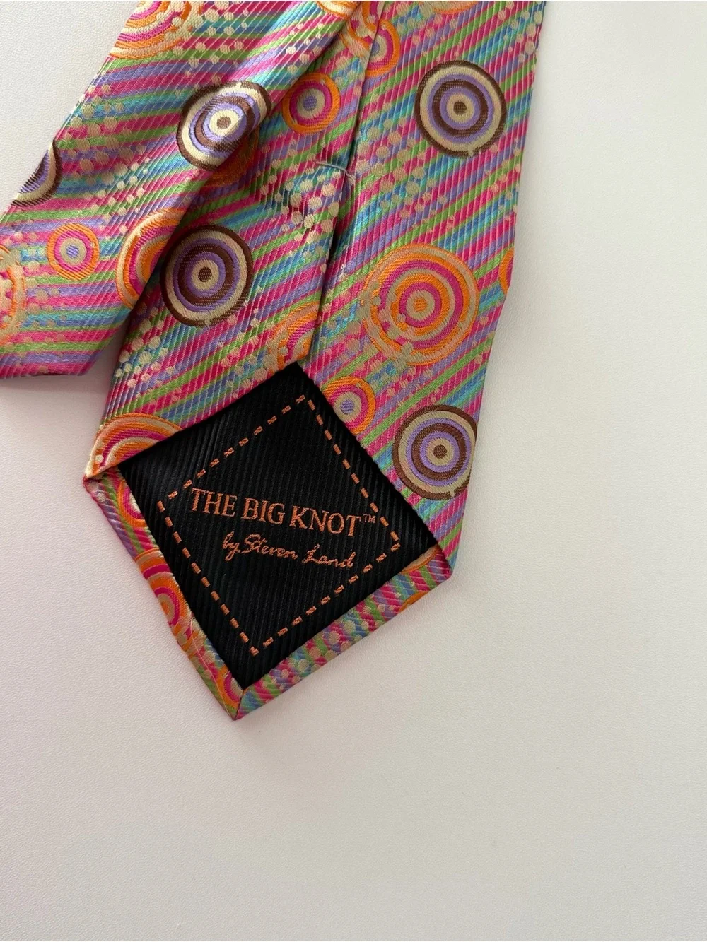 Steven Land The Big Knot Men’s 100% Silk Tie Pink Multicolor Geometric NWT
